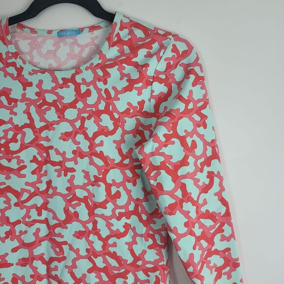 J. Mclaughlin Long Sleeve Top XS Womens Spandex Blend Light Blue Red Print - Picture 2 of 10